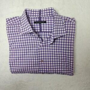 Hammer Made Shirt Mens 18.5 Purple Gingham Dress Long Sleeve Cotton Button Front